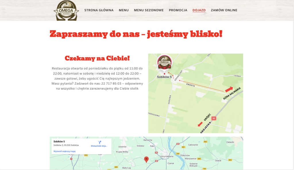 Projekt strony internetowej dla restauracji góra kalwaria