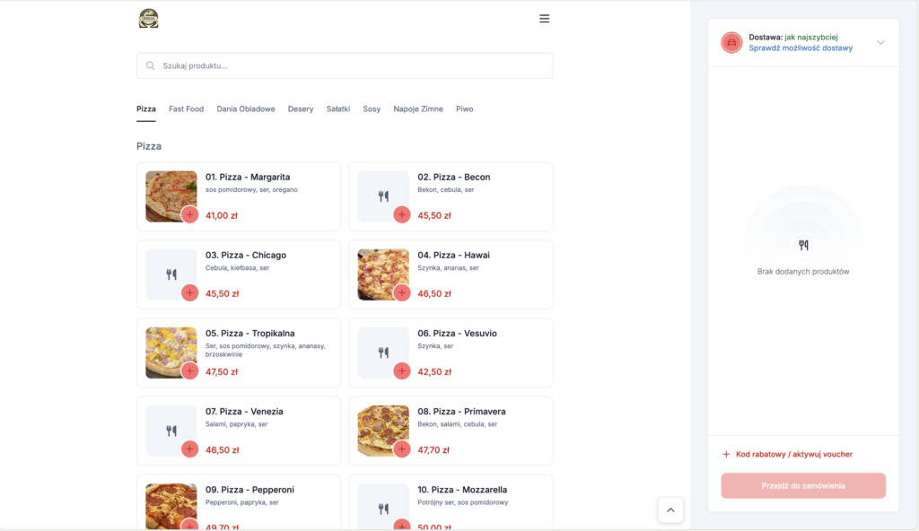 Projekt strony internetowej dla restauracji góra kalwaria