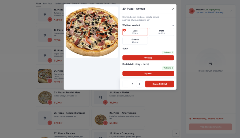 Projekt strony internetowej dla restauracji góra kalwaria