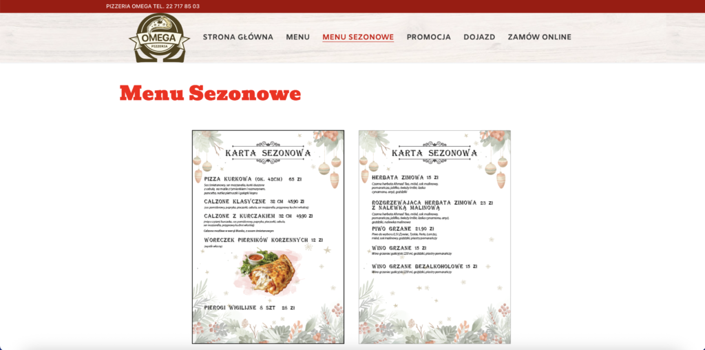 Projekt strony internetowej dla restauracji góra kalwaria