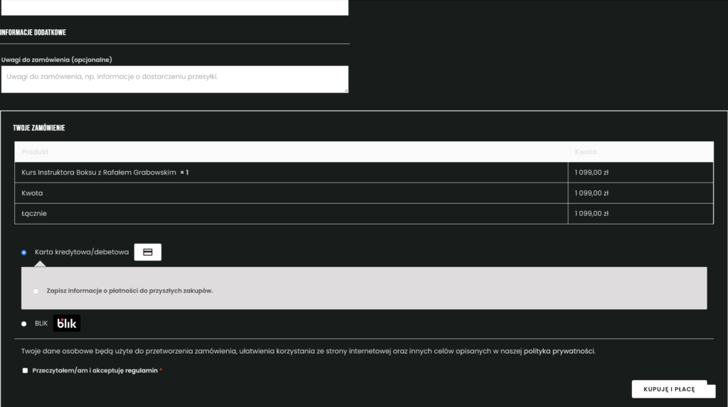 Projekt strony internetowej kursu